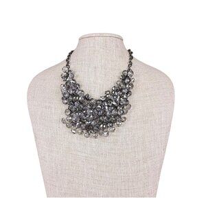 Statement Choker Necklace Women Black Chain Crystal Bead Dramatic Cluster Adjust